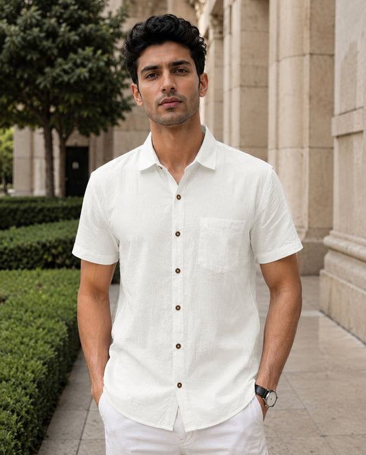Half-Sleeve Crush Viscose Shirt in White