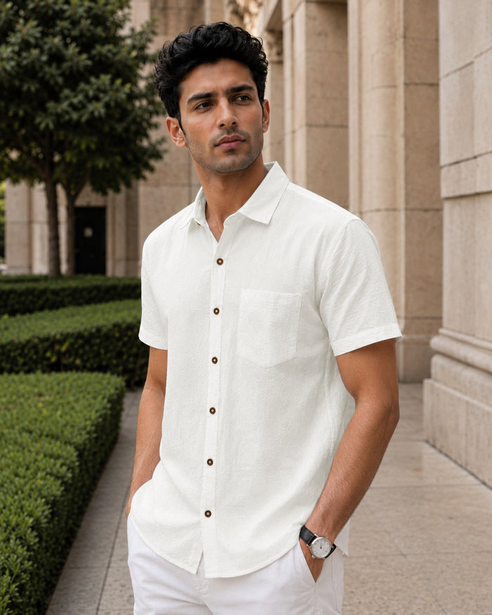 Half-Sleeve Crush Viscose Shirt in White
