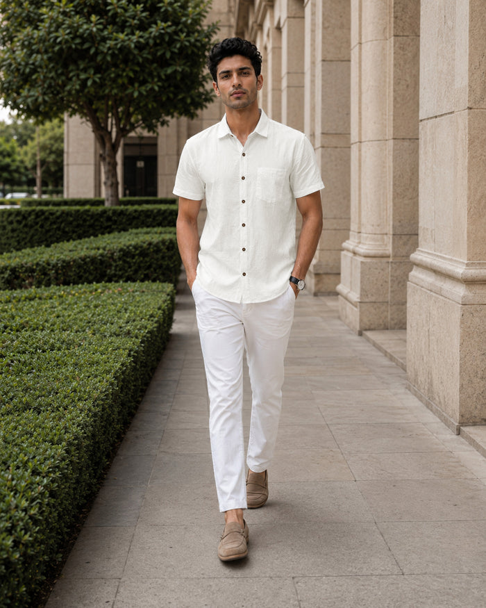 Half-Sleeve Crush Viscose Shirt in White