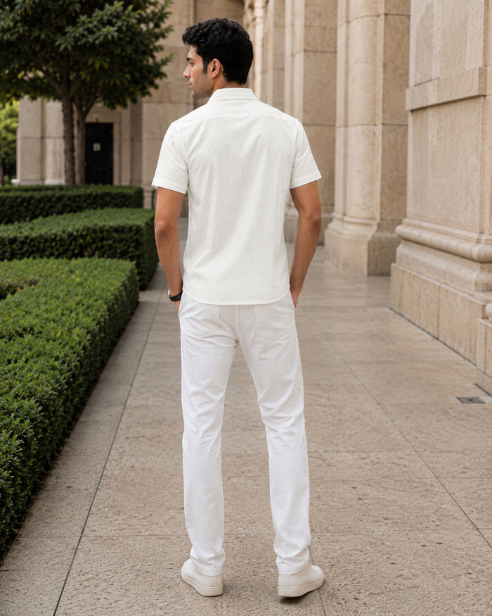 Half-Sleeve Crush Viscose Shirt in White