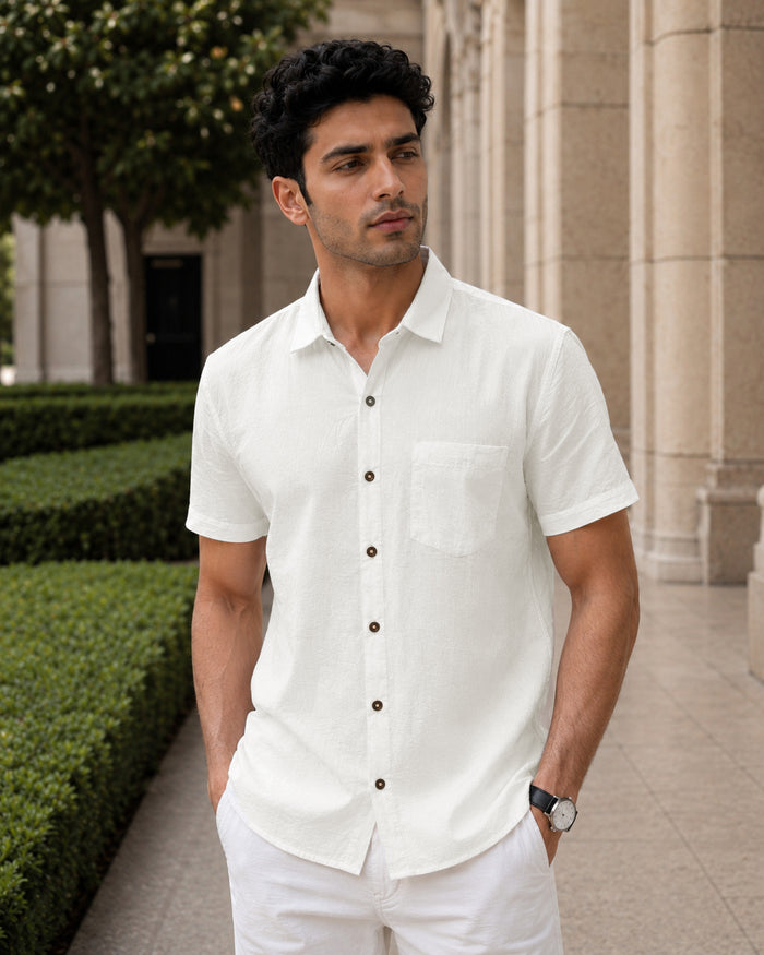 Half-Sleeve Crush Viscose Shirt in White