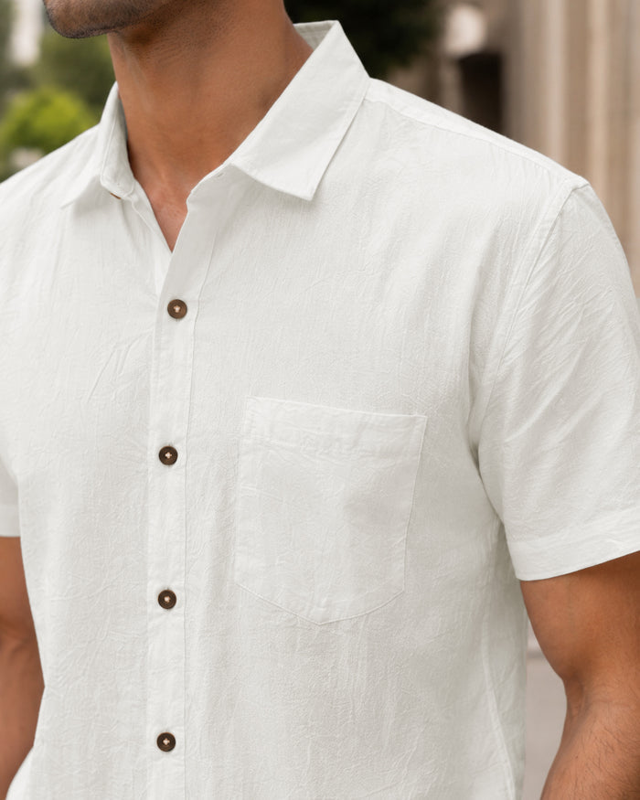 Half-Sleeve Crush Viscose Shirt in White