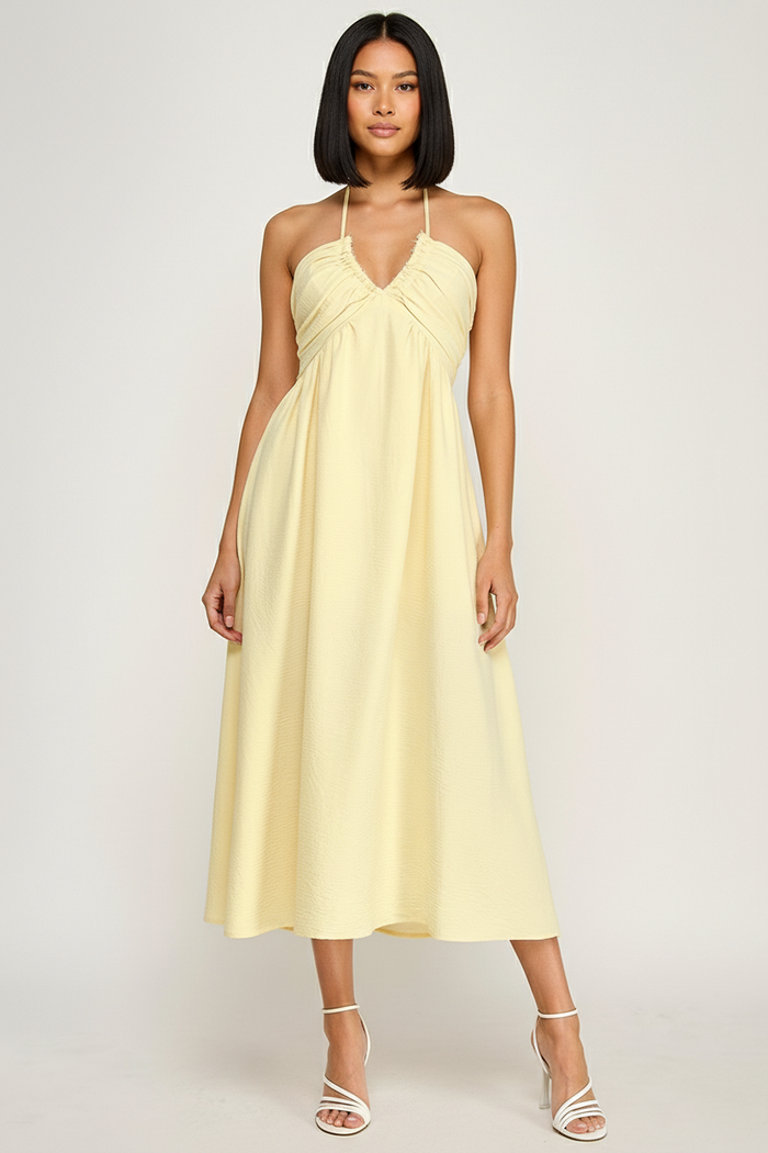 Halter Neck Open Back Self Tie Maxi Dress