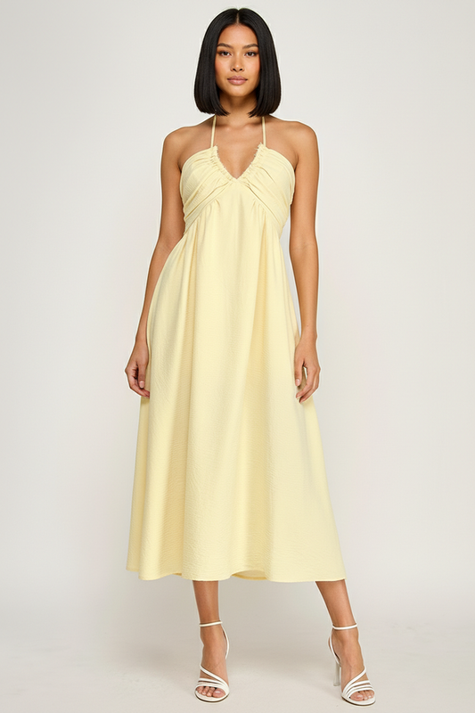 Halter Neck Open Back Self Tie Maxi Dress