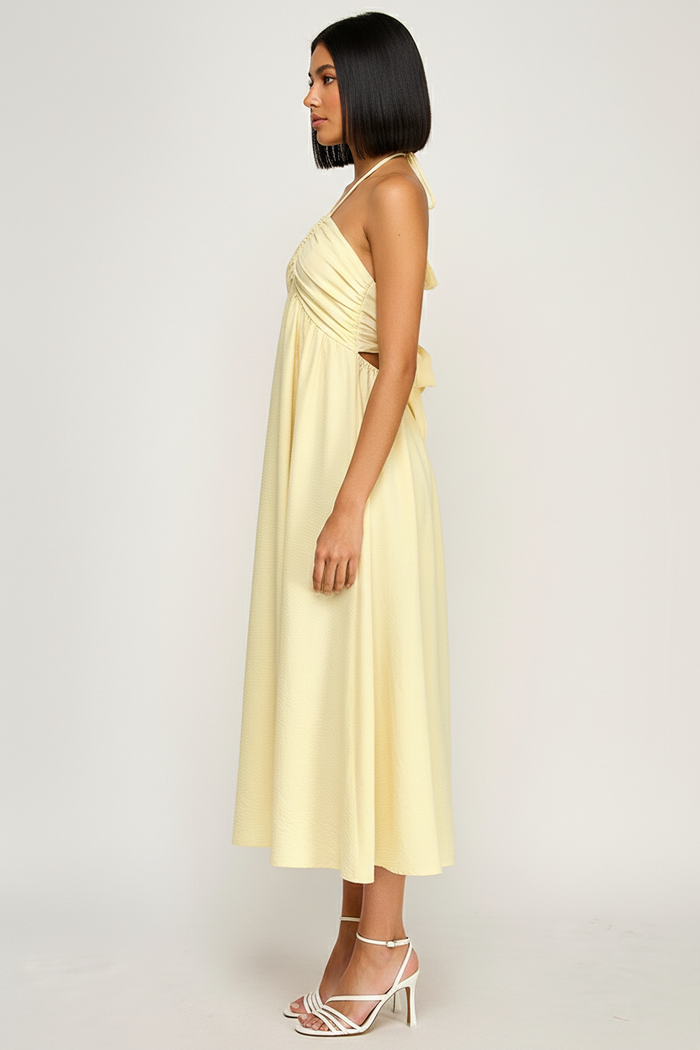 Halter Neck Open Back Self Tie Maxi Dress