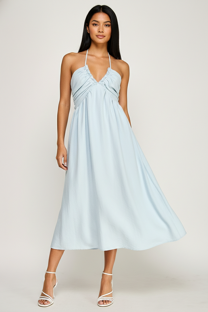 Halter Neck Open Back Self Tie Maxi Dress