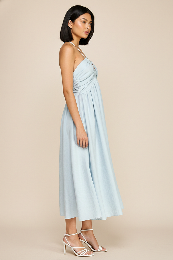 Halter Neck Open Back Self Tie Maxi Dress
