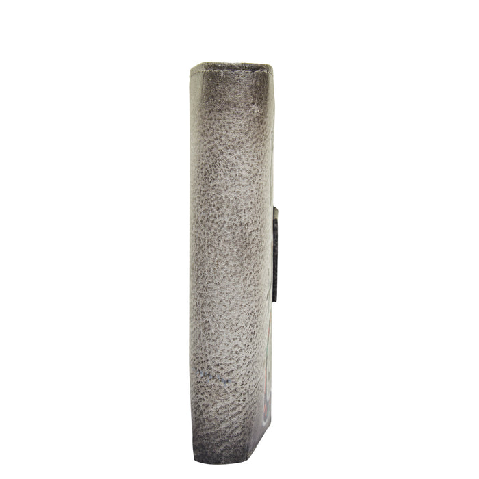 Women's hand-painted black lizard leather trifold wallet for travel-side image