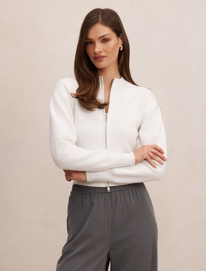Hanna Zip Knit Jacket Porcelain Forever New