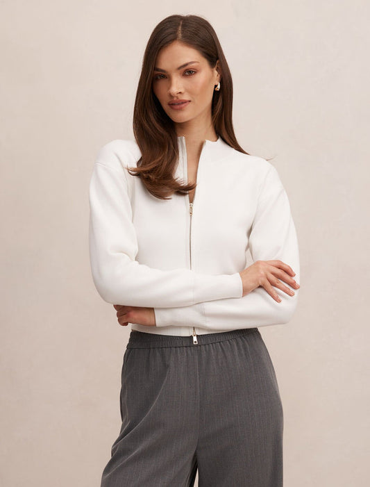 Hanna Zip Knit Jacket Porcelain Forever New