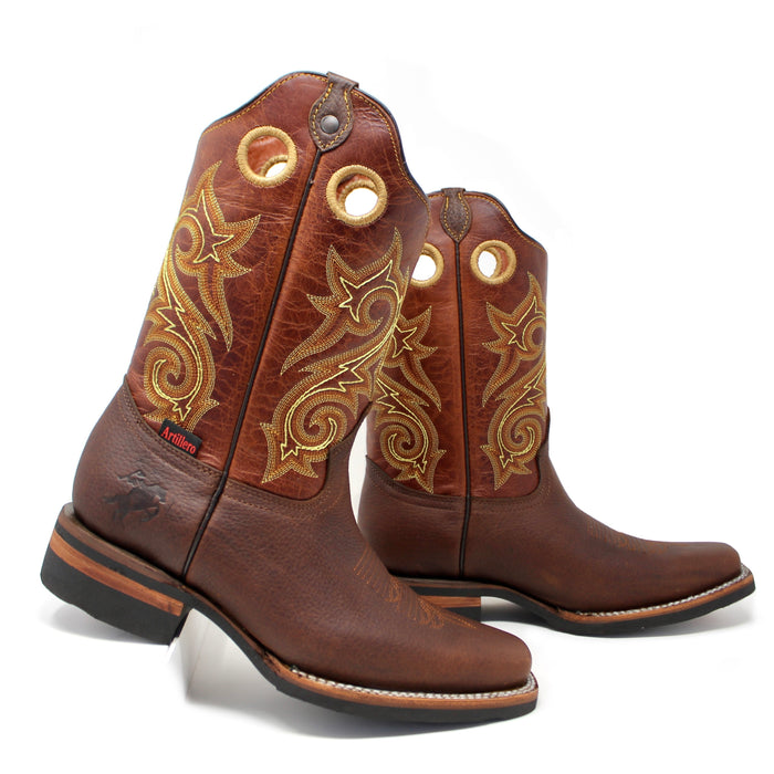 "Hector" Artillero Traditional Rodeo Toe Cowboy Boot- Brown