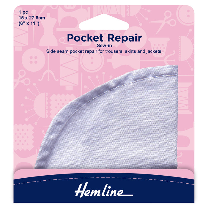 Hemline Iron-On Pocket Repair: White - Pocket Repair Patches