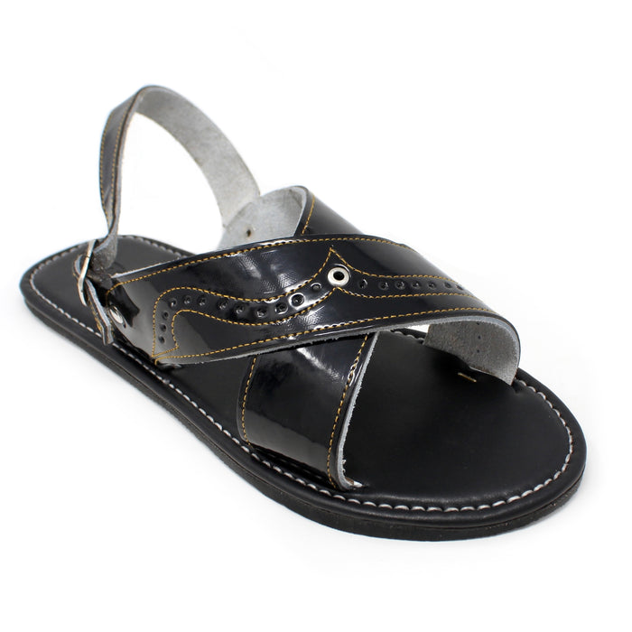 Men’s leather Mexican huarache sandals with open toe, decorative perforations, contrast stitching and adjustable back strap