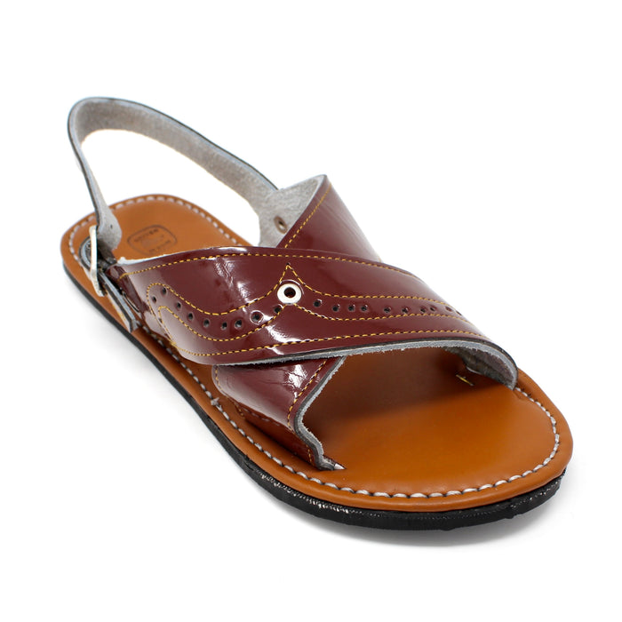 Men’s leather Mexican huarache sandals with open toe, decorative perforations, contrast stitching and adjustable back strap