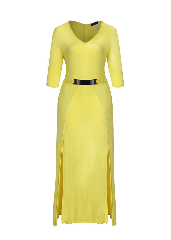 Hi Curvy Plus Size Women bright yellow open double layer side with a long slit