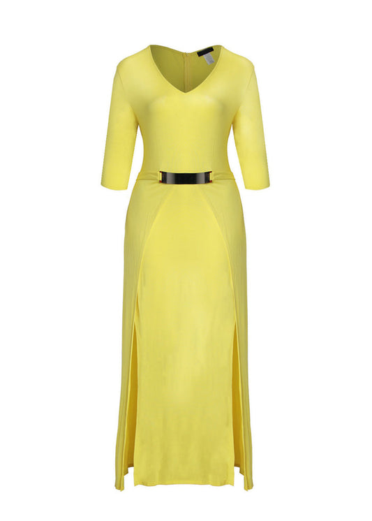 Hi Curvy Plus Size Women bright yellow open double layer side with a long slit