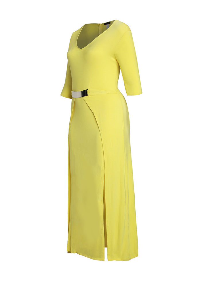 Hi Curvy bright yellow open double layer side with a long slitHi Curvy Plus Size Women bright yellow open double layer side with a long slit