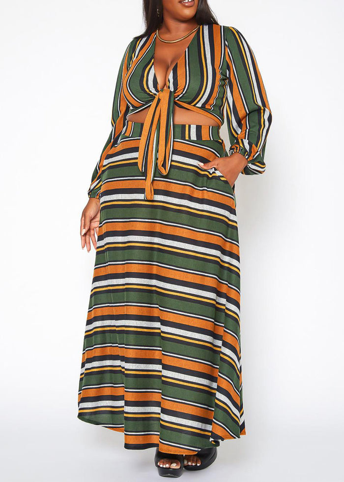 Hi Curvy  Plus Size Women Multi Striped Two Piece Set
