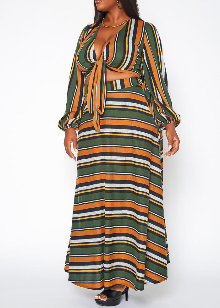 Hi Curvy  Plus Size Women Multi Striped Two Piece Set