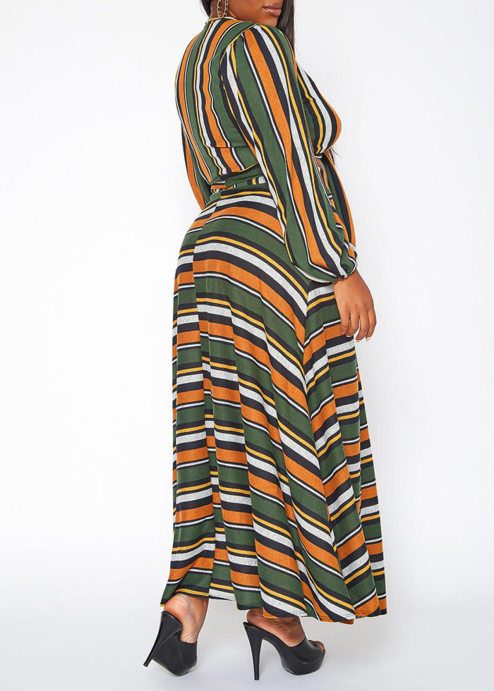 Hi Curvy  Plus Size Women Multi Striped Two Piece Set