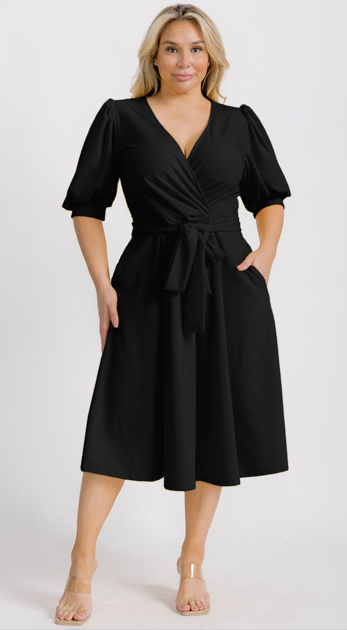 Hi Curvy  Plus Size Women Wrap Midi Dresses with Pockets and belt