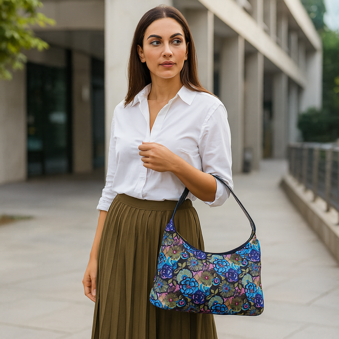 Women's botanical shoulder hobo bag for work, travel, and daily use-model image