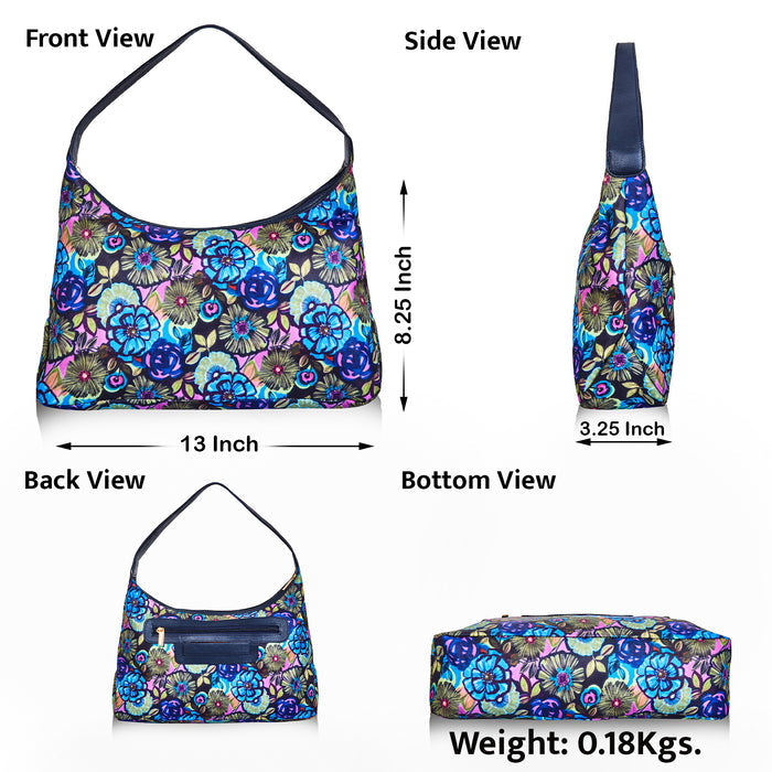 Women's botanical shoulder hobo bag for work, travel, and daily use-infographic image