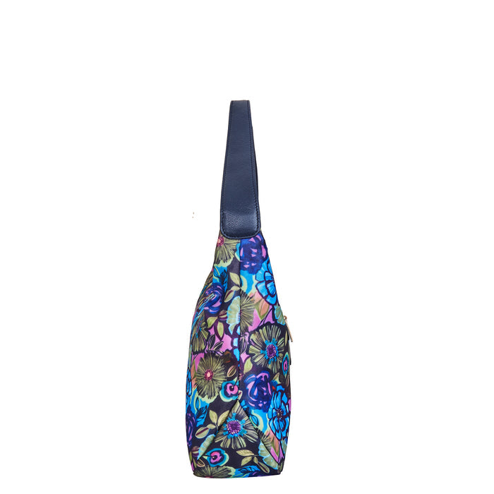 Women's botanical shoulder hobo bag for work, travel, and daily use-side view