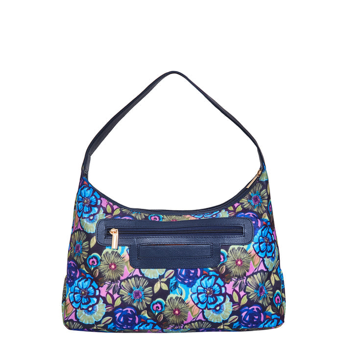 Women's botanical shoulder hobo bag for work, travel, and daily use-back view