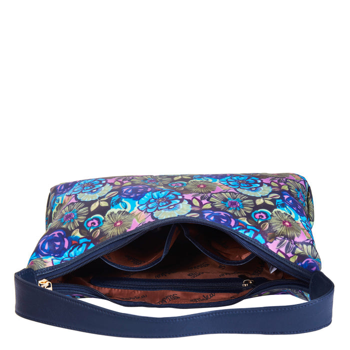 Women's botanical shoulder hobo bag for work, travel, and daily use-interior with open pockets