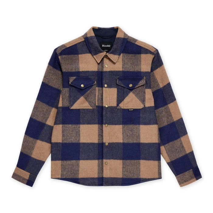 HOOKE CANADIAN OVERSHIRT NAVY & MAPLE BROWN L/S BUTTON DOWN MENS SHIRT