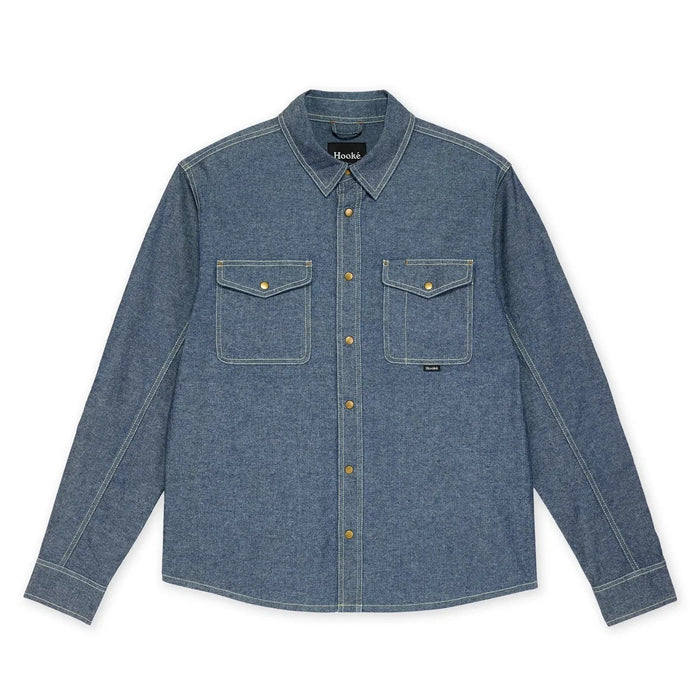 HOOKE CHAMBRAY SHIRT BLUE CHAMBRAY LONG SLEEVED BUTTON DOWN MENS SHIRT