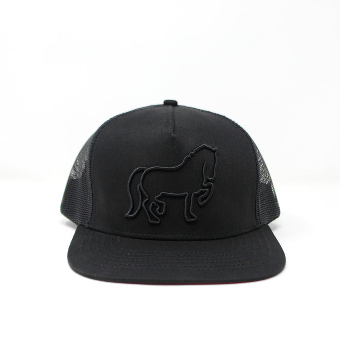 Horse Black Embroidered Trucker Hat