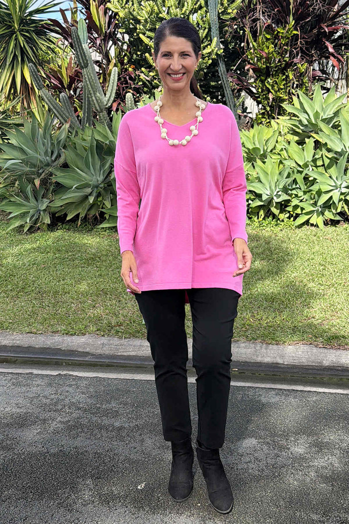 Hot Pink Wool Blend Fine Knit Tunic Top