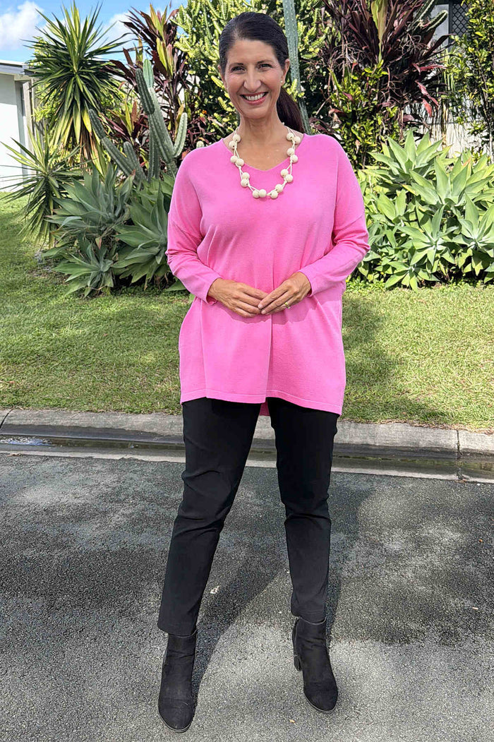 Hot Pink Wool Blend Fine Knit Tunic Top