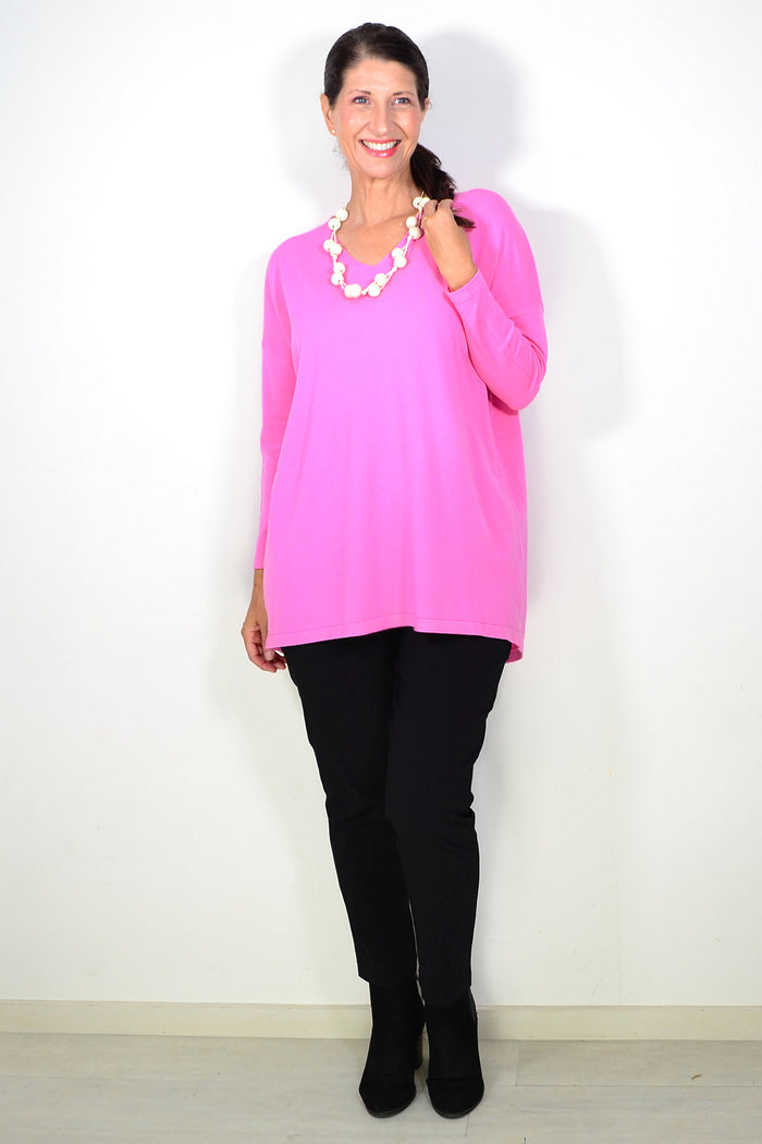 Hot Pink Wool Blend Fine Knit Tunic Top