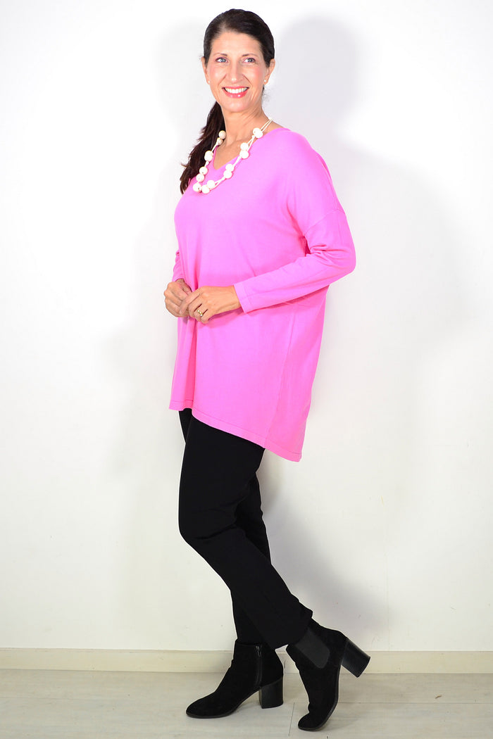 Hot Pink Wool Blend Fine Knit Tunic Top