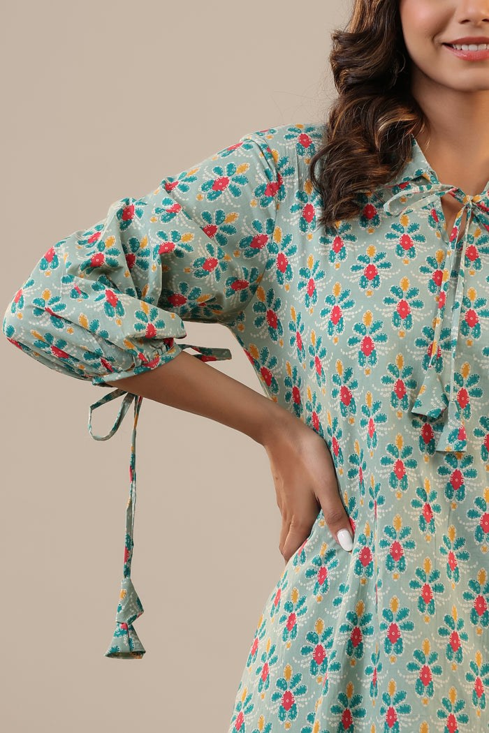 Ikat Checkered Florals on Cotton Collared Co-ord Set