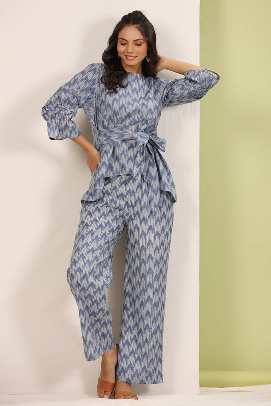 Ikat Shibori On Grey Cotton Co-ord Set