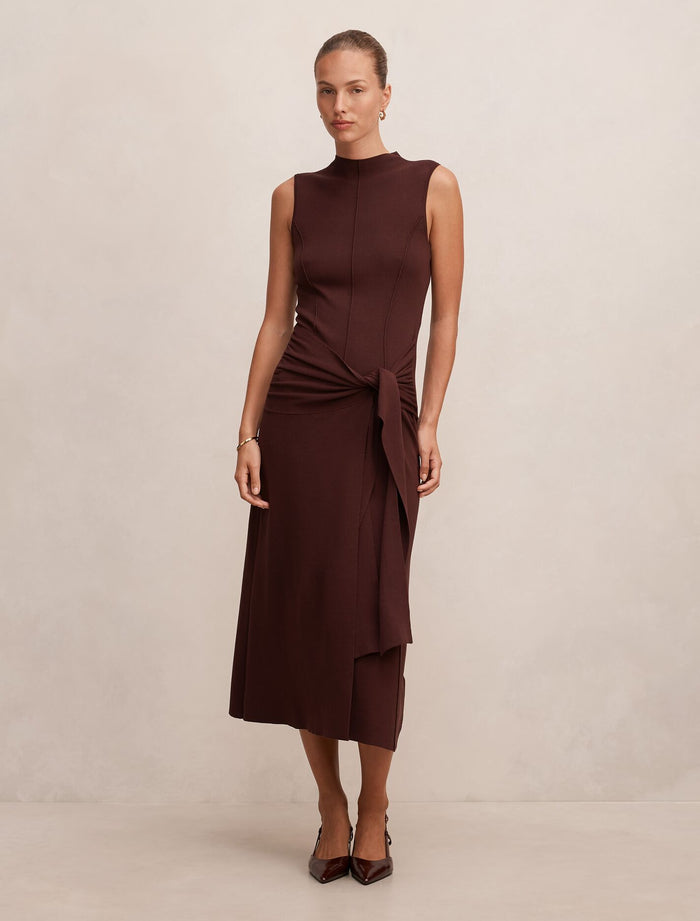 Irina Tie Detail Knitted Dress Bitter Chocolate Forever New