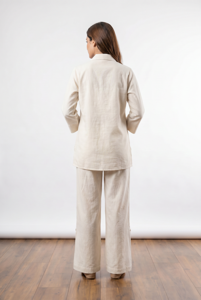 Ivory Floral Embroidery Cotton Flex Co-ord Set
