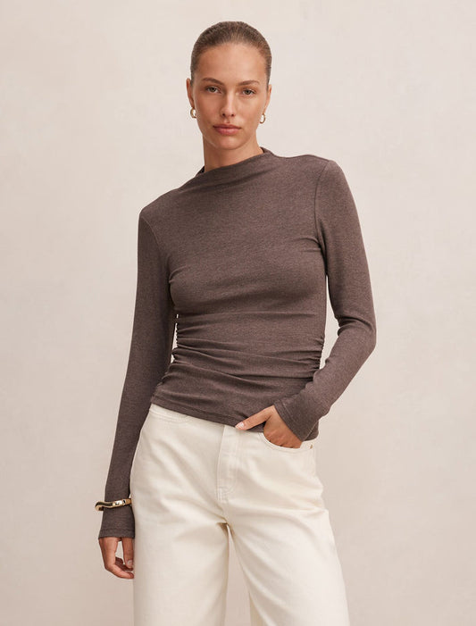 Josette Mock Neck Long Sleeve Top Mocha Marle Forever New