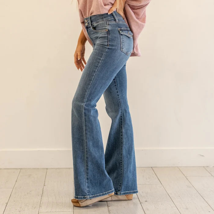 Judy Blue High Waist Double Button Waistband Flare Jeans Tall (33" inseam)