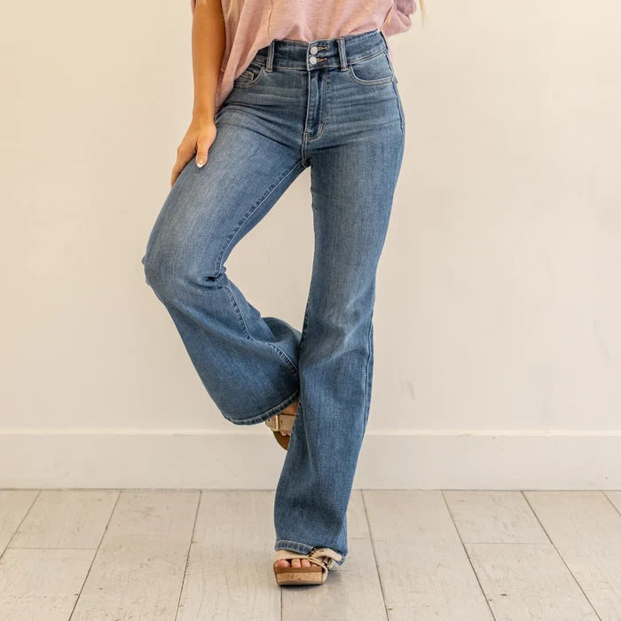 Judy Blue High Waist Double Button Waistband Flare Jeans Tall (33" inseam)