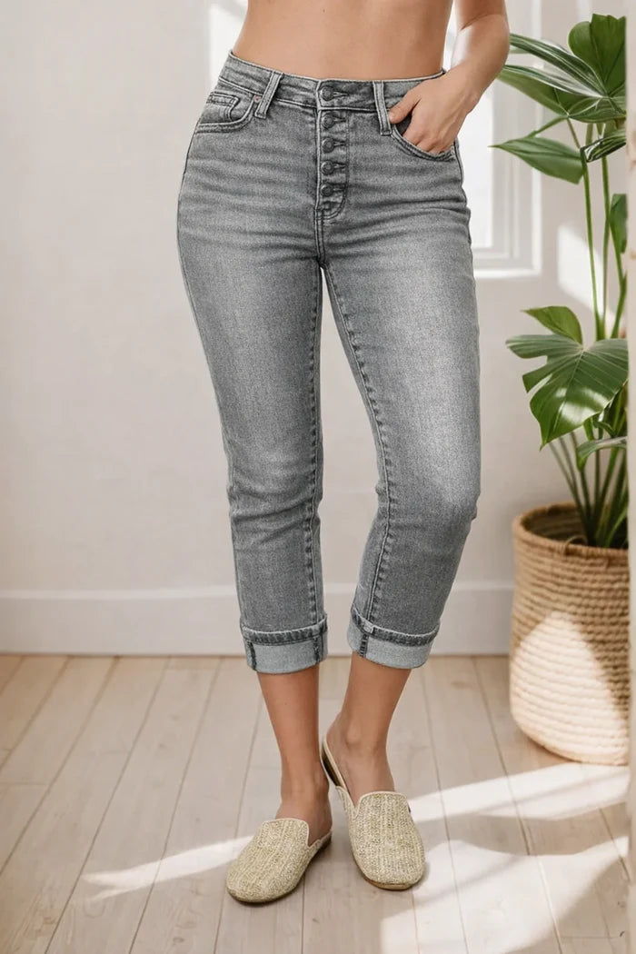 Judy Blue High Waist Dusty Charcoal Denim Capris