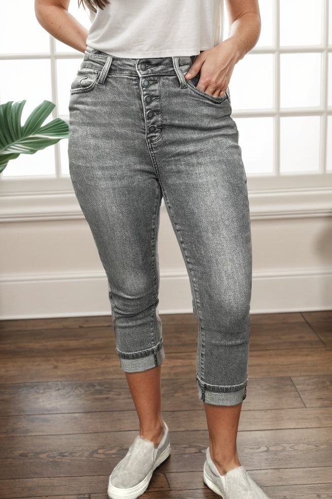 Judy Blue High Waist Dusty Charcoal Denim Capris
