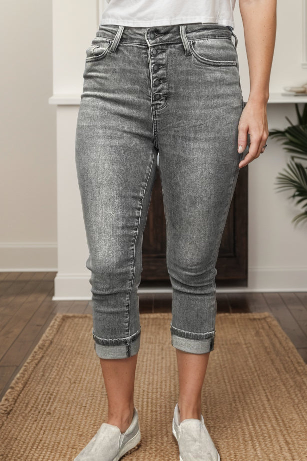 Judy Blue High Waist Dusty Charcoal Denim Capris
