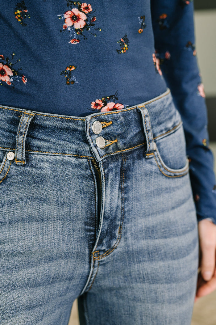 Judy Blue High Waist Flare Tummy Control Double Button Waist Band