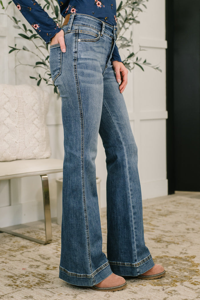 Judy Blue High Waist Flare Tummy Control Double Button Waist Band