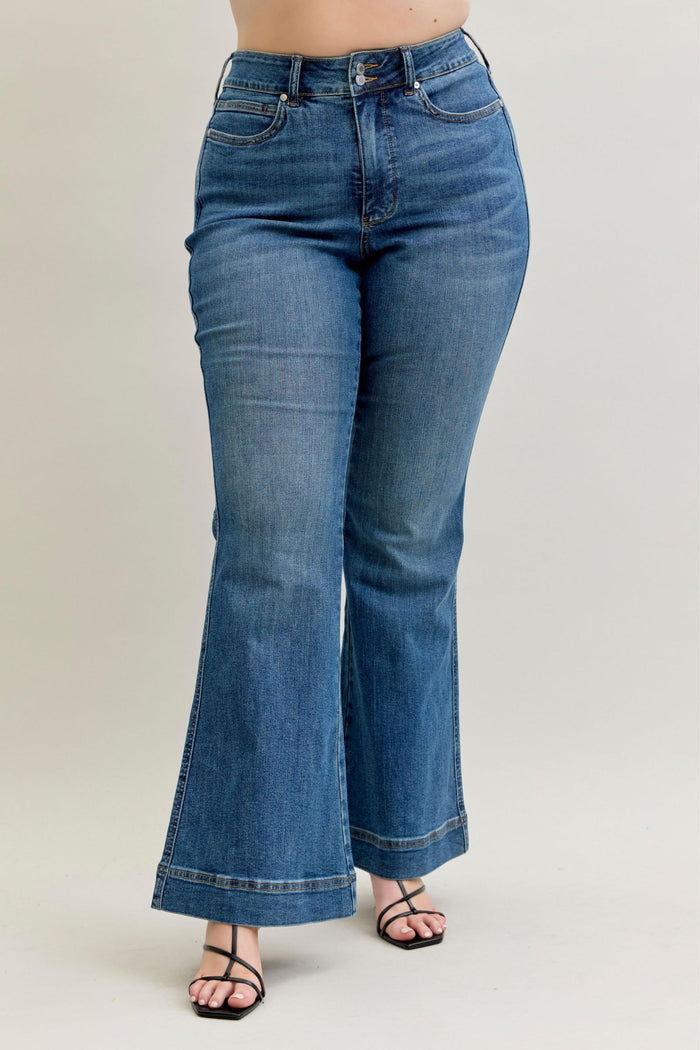 Judy Blue High Waist Flare Tummy Control Double Button Waist Band